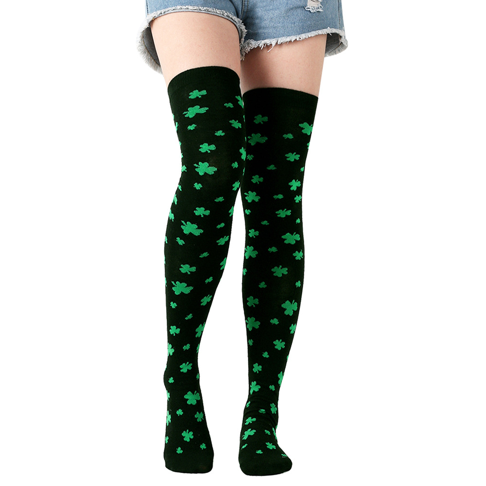 Irish Saint Thigh High Stockings Shamrock Striped Over Knee Sock